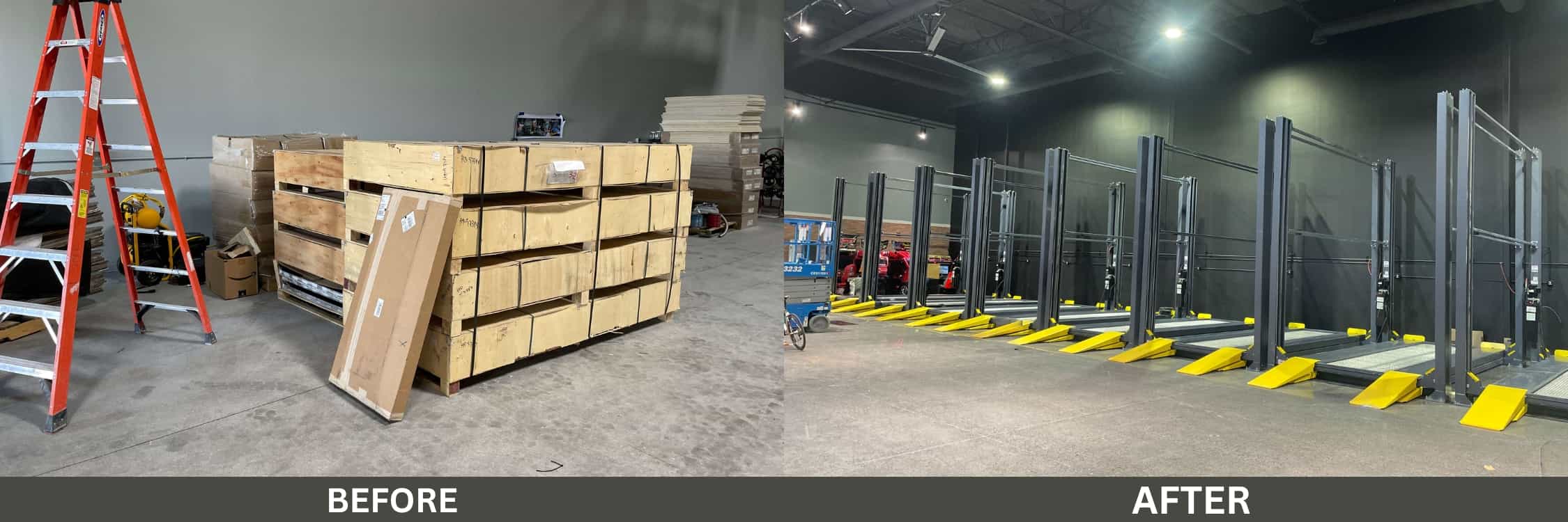 Triple Stacks Before After — car lift & garage installation in Las Vegas by LIFTED